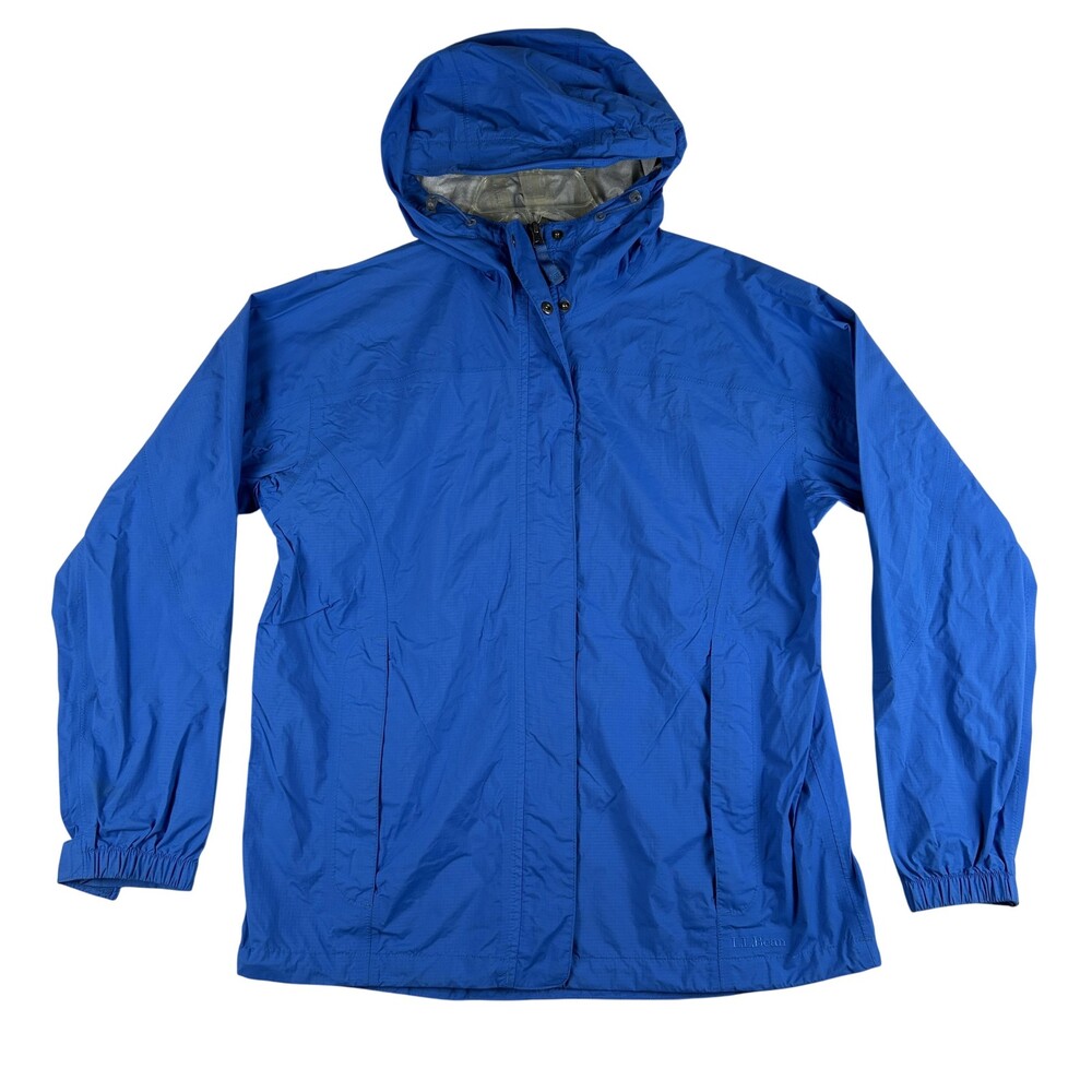 L.L.Bean Jacket Womens Medium Blue Hooded Rain Coat Nylon Mesh Lined Lightweight